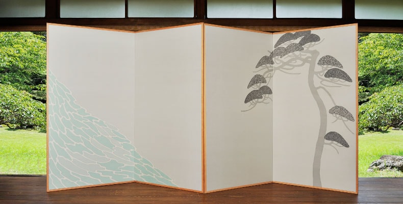 松・波 屏風（二曲一双）優美工房蔵 各183×203㎝