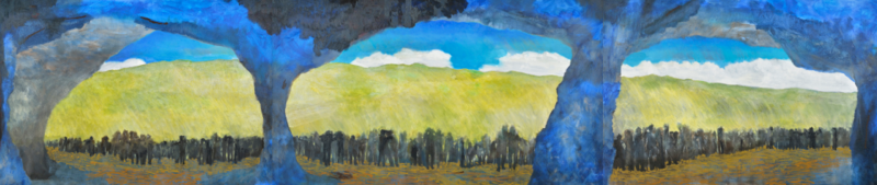 始まり 洞窟を出ると決めた人々　1120×5500mm
