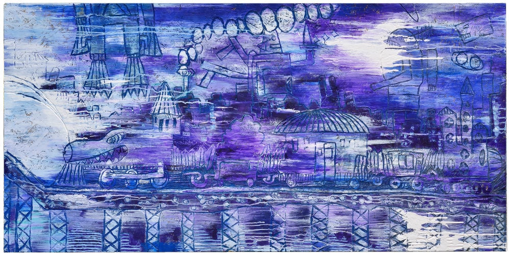 「夜行列車」91×182cm Carving acrylic oil pastel on a board