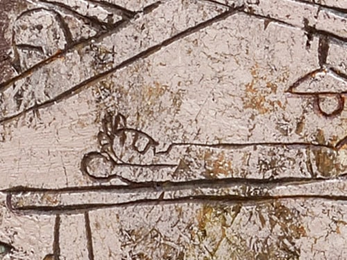 「休みの日」（部分）182×91cm Carving acrylic oil pastel on a board