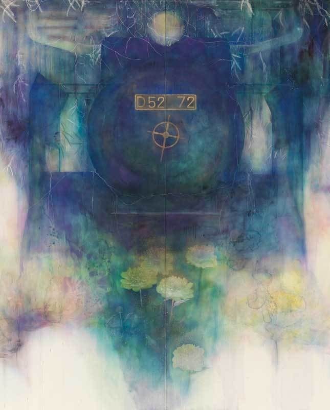 アクシス・ムンディ／世界軸 ─D52形蒸気機関車72号機─（部分） 225.0×540.0cm　高知麻紙、顔料、染料、墨、箔、泥　2015年