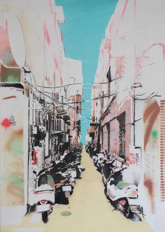 taiwan street （1030mm x 728mm /アクリリックインク・スプレー /ステンシル） 2021